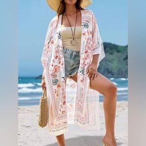 Francescas Lightweight Neutral Tone Longline Sheer Kimono Cover Up Cardigan Top